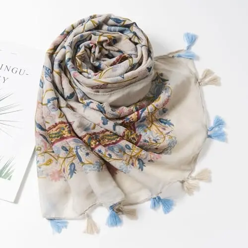 QIUTIMIY Scarf for Women Lightweight Soft Floral Leopard Printed Scarves Fall Winter Fashion Shawl Wrap with Fringe - 4