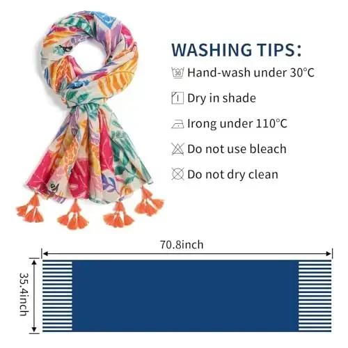 QIUTIMIY Scarf for Women Lightweight Soft Floral Leopard Printed Scarves Fall Winter Fashion Shawl Wrap with Fringe - 3