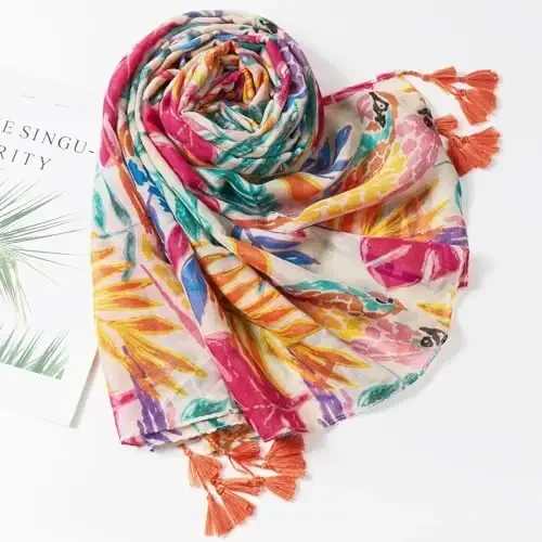 QIUTIMIY Scarf for Women Lightweight Soft Floral Leopard Printed Scarves Fall Winter Fashion Shawl Wrap with Fringe - 4