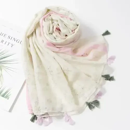 QIUTIMIY Scarf for Women Lightweight Soft Floral Leopard Printed Scarves Fall Winter Fashion Shawl Wrap with Fringe - 4