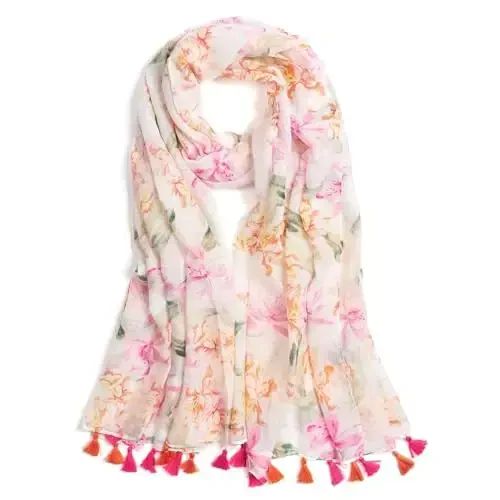 QIUTIMIY Scarf for Women Lightweight Soft Floral Leopard Printed Scarves Fall Winter Fashion Shawl Wrap with Fringe - 1