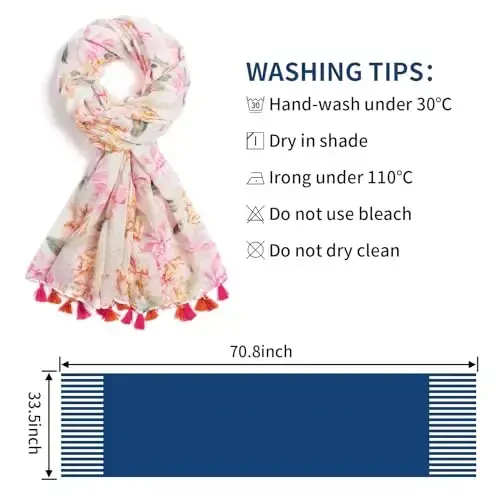 QIUTIMIY Scarf for Women Lightweight Soft Floral Leopard Printed Scarves Fall Winter Fashion Shawl Wrap with Fringe - 3