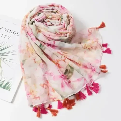 QIUTIMIY Scarf for Women Lightweight Soft Floral Leopard Printed Scarves Fall Winter Fashion Shawl Wrap with Fringe - 4