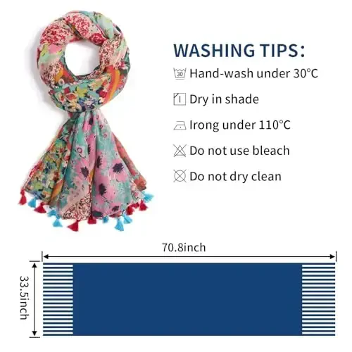 QIUTIMIY Scarf for Women Lightweight Soft Floral Leopard Printed Scarves Fall Winter Fashion Shawl Wrap with Fringe - 3