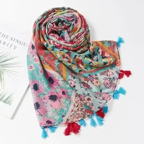 QIUTIMIY Scarf for Women Lightweight Soft Floral Leopard Printed Scarves Fall Winter Fashion Shawl Wrap with Fringe - 4