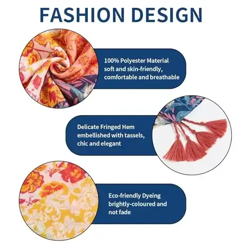 QIUTIMIY Scarf for Women Lightweight Soft Floral Leopard Printed Scarves Fall Winter Fashion Shawl Wrap with Fringe - 2