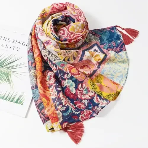 QIUTIMIY Scarf for Women Lightweight Soft Floral Leopard Printed Scarves Fall Winter Fashion Shawl Wrap with Fringe - 4