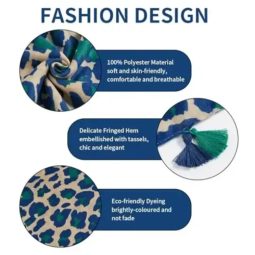 QIUTIMIY Scarf for Women Lightweight Soft Floral Leopard Printed Scarves Fall Winter Fashion Shawl Wrap with Fringe - 2