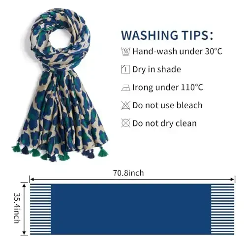 QIUTIMIY Scarf for Women Lightweight Soft Floral Leopard Printed Scarves Fall Winter Fashion Shawl Wrap with Fringe - 3
