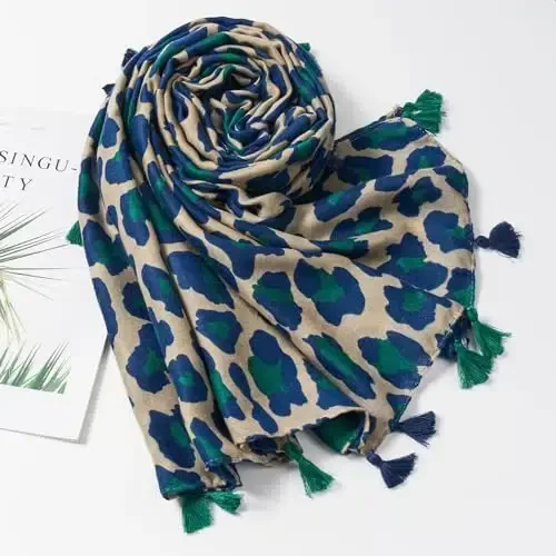 QIUTIMIY Scarf for Women Lightweight Soft Floral Leopard Printed Scarves Fall Winter Fashion Shawl Wrap with Fringe - 4
