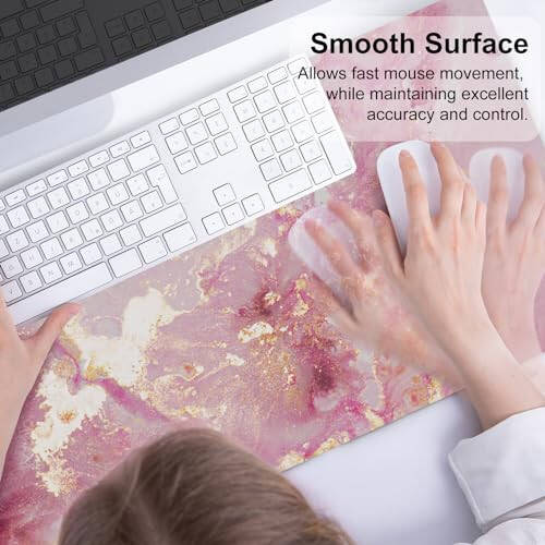 QIYI Large Mouse Pad, Cute Pink Desk Mat for Desktop, Women Girls PU Leather Waterproof Gaming, Rose Gold Marble Computer PC Laptop Protector Writing Pads for School Office Home 31.5