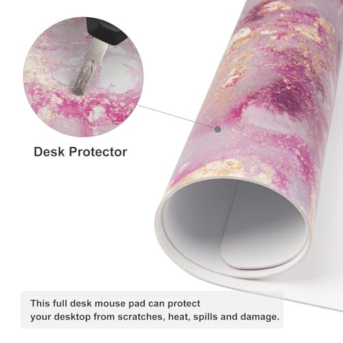 QIYI Large Mouse Pad, Cute Pink Desk Mat for Desktop, Women Girls PU Leather Waterproof Gaming, Rose Gold Marble Computer PC Laptop Protector Writing Pads for School Office Home 31.5