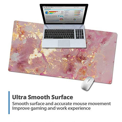 QIYI Large Mouse Pad, Cute Pink Desk Mat for Desktop, Women Girls PU Leather Waterproof Gaming, Rose Gold Marble Computer PC Laptop Protector Writing Pads for School Office Home 31.5