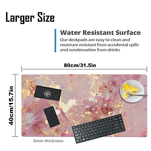 QIYI Large Mouse Pad, Cute Pink Desk Mat for Desktop, Women Girls PU Leather Waterproof Gaming, Rose Gold Marble Computer PC Laptop Protector Writing Pads for School Office Home 31.5