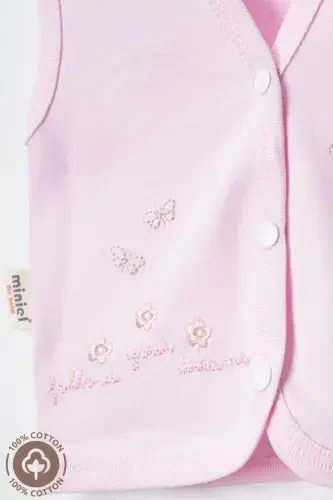 Qiz Bebek Ayıq Nakışlı Organik Paxtalı 3-6-9 Ay 2li Penye Bebek Yelek - Pembe-PEMBE - 3