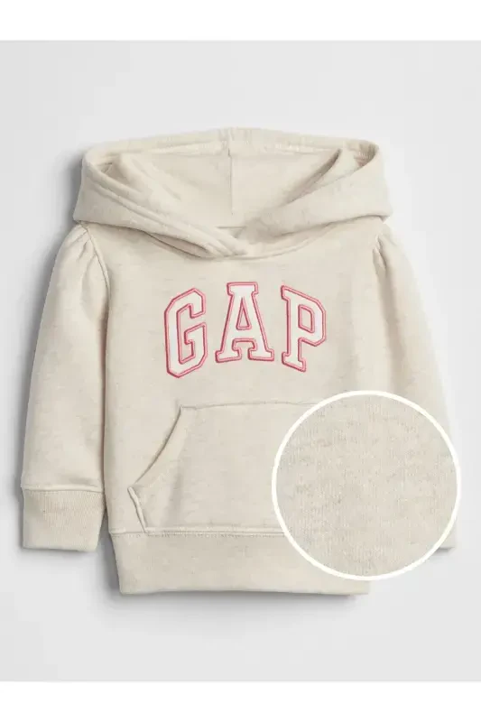 Qiz Bebek Bej Gap Logo Kapüşonlu Fleece Sweatshirt-Bej - 1