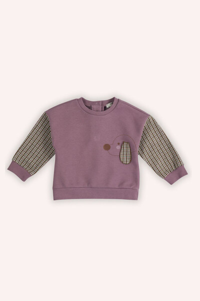Qiz Bebek Bosma Tafsilotli Gul Kurusu Sweatshirt - PANÇO