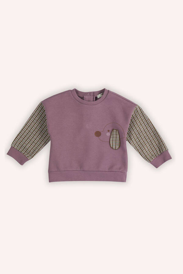 Qiz Bebek Bosma Tafsilotli Gul Kurusu Sweatshirt - 1