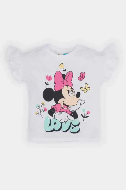 Qiz Bebek Disney Mickey & Minnie Bısıklet Yaka Qısqa Kollı Tışört E7228A525SM-Beyaz - DEFACTO