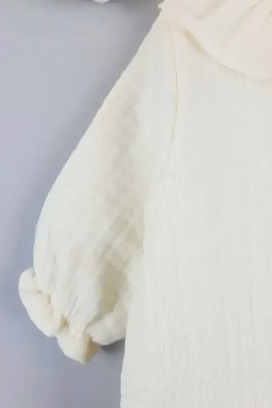 Qiz Bebek Isimli Organik Muslin Yenidoğan Tulum Hastane Çıkışı Bebek Hediyelik Yazlık Tulum-Krem - 3