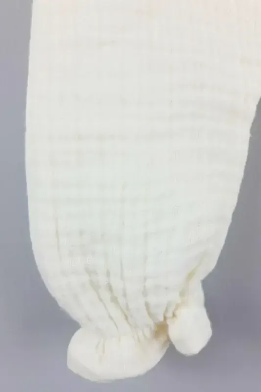 Qiz Bebek Isimli Organik Muslin Yenidoğan Tulum Hastane Çıkışı Bebek Hediyelik Yazlık Tulum-Krem - 4