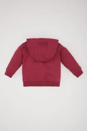 Qiz Bebek Kapüşonlu Basic Düz İçi Yumşak Tüylü Fermuarlı Sweatshirt D0750A524AU-Bordo - 4