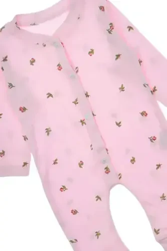 Qiz Bebek Lale bosma fıtıllı mato çıtçıtlı yangi tug'ilgan bebek kombinezon %100 paxta elastik 1-3-6 oylik-CHANG PEMBE LALE - 1