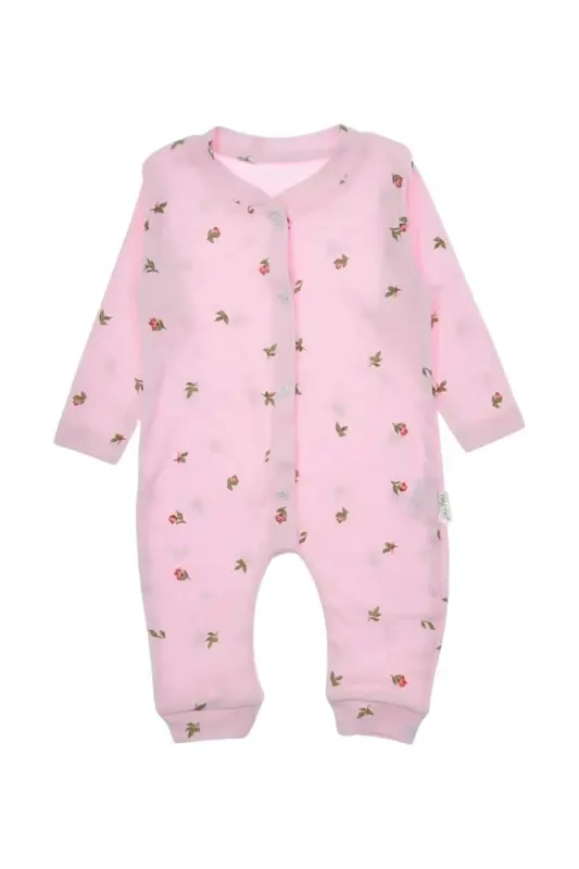 Qiz Bebek Lale bosma fıtıllı mato çıtçıtlı yangi tug'ilgan bebek kombinezon %100 paxta elastik 1-3-6 oylik-CHANG PEMBE LALE - 2