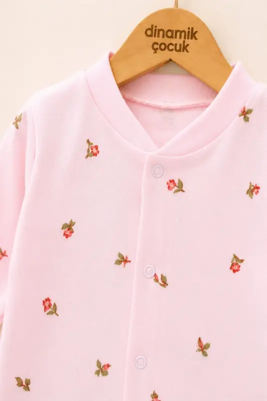 Qiz Bebek Lale bosma fıtıllı mato çıtçıtlı yangi tug'ilgan bebek kombinezon %100 paxta elastik 1-3-6 oylik-CHANG PEMBE LALE - 2