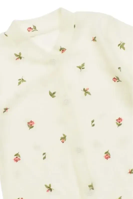 Qiz Bebek Lale Bosmali Chıtçıtlı Yenidoğan Bebek Tulumi %100 Paxta Egiluvchan 1-3-6 Oylik-OQ LALE - 4