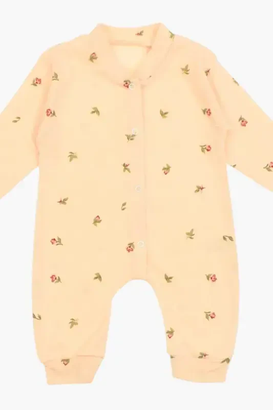 Qiz Bebek Lale Bosmali Chitirchli Yangi Tug'ilgan Bebek Tulumi %100 Paxta Moslashuvchan 1-3-6 Oylik-SOMON LALE - 1