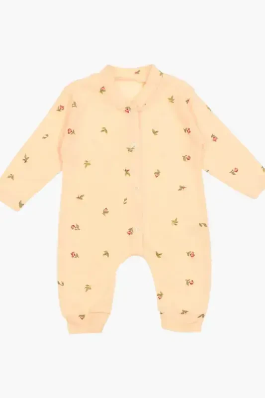 Qiz Bebek Lale Bosmali Chitirchli Yangi Tug'ilgan Bebek Tulumi %100 Paxta Moslashuvchan 1-3-6 Oylik-SOMON LALE - 3