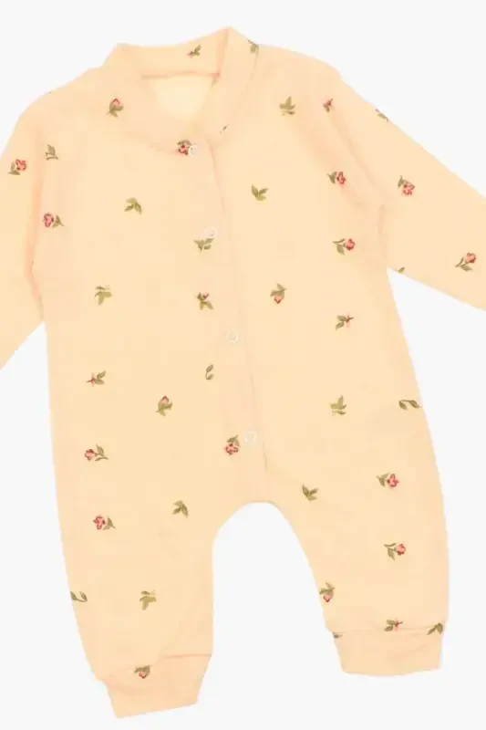 Qiz Bebek Lale Bosmali Chitirchli Yangi Tug'ilgan Bebek Tulumi %100 Paxta Moslashuvchan 1-3-6 Oylik-SOMON LALE - 4