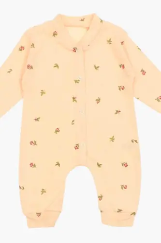 Qiz Bebek Lale Bosmali Chitirchli Yangi Tug'ilgan Bebek Tulumi %100 Paxta Moslashuvchan 1-3-6 Oylik-SOMON LALE - 5