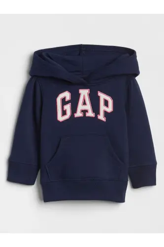 Qiz Bebek Moviy Gap Logotipi Kapüşonli Fleece Sweatshirt-Moviy 