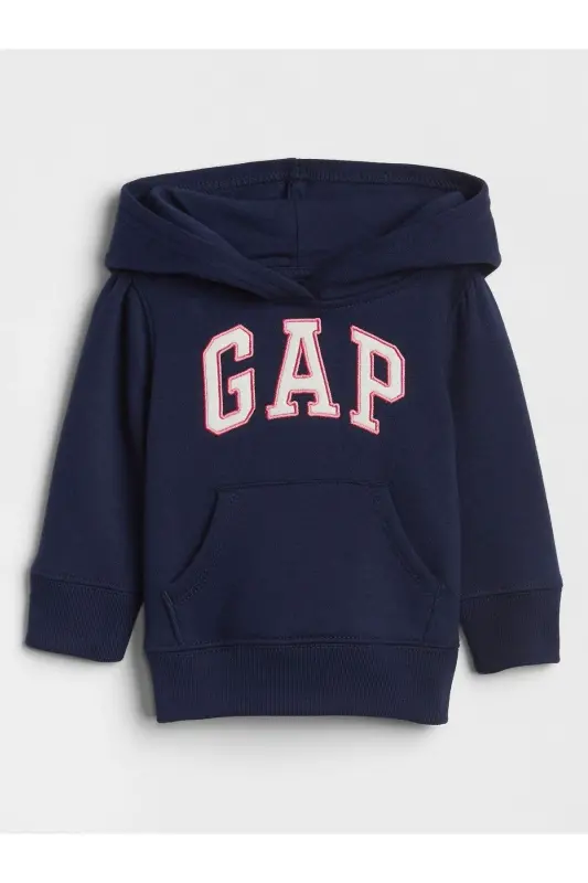 Qiz Bebek Moviy Gap Logotipi Kapüşonli Fleece Sweatshirt-Moviy - 1