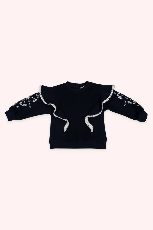 Qiz Bebek Naqshli Lacivert Sweatshirt-002 - 1