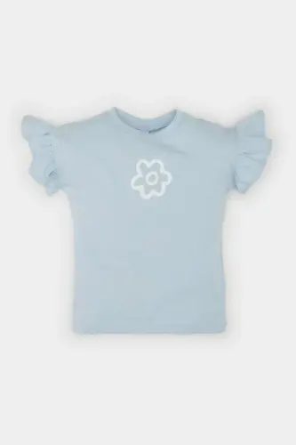 Qiz Bebek Velosiped Yoqali Gullikli Qisqa Yengli Футболка Z9212a225sm-Moviy - 1