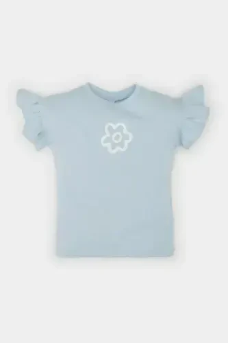 Qiz Bebek Velosiped Yoqali Gullikli Qisqa Yengli Футболка Z9212a225sm-Moviy - 1