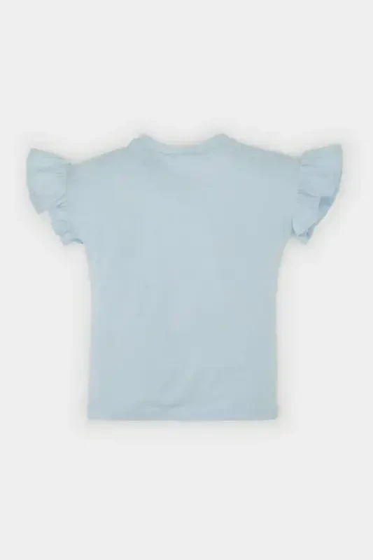 Qiz Bebek Velosiped Yoqali Gullikli Qisqa Yengli Футболка Z9212a225sm-Moviy - 3