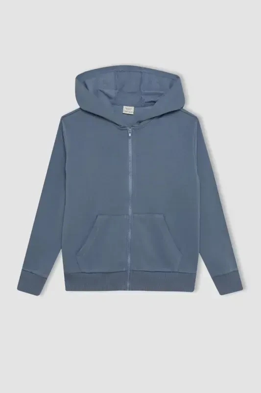 Qiz bola Basic toʻgʻri qavatli kaputli fermuarli maktab kardigani C8110A824AU-Kulrang - 8