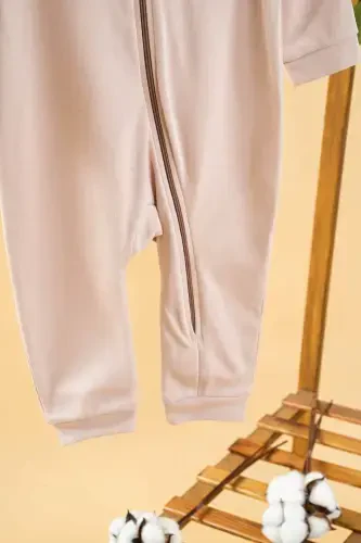 Qiz Bola Chaqaloq Pushti Tekis Mavsumiy Paxtali Kombinezon Cho'ntakli Fermuarli-Pushti - 2