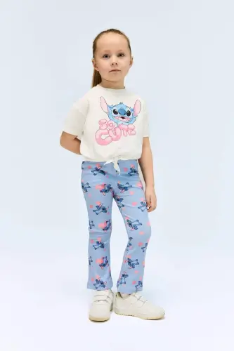 Qiz bola Disney Lilo & Stitch 2-qismli takım Velosiped yoqa qisqa yengli futbolka Fitli Kaşkorse Ispan p - 3