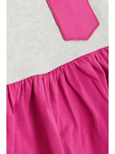 Qiz bola ko'ylagi cho'ntakli yaltiroq mushukcha bosmali och kulrang melanj (1,5-3 yosh)-kulrang - 4