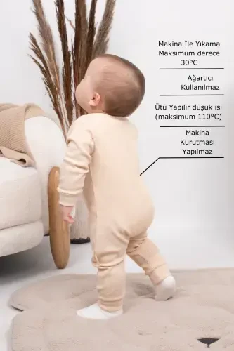 Qiz bola o'g'il bola bolalar kombinezoni - 3-24 oy - Mavsumiy uzun yengli kombinezon - SUTLI QAHVA - 6