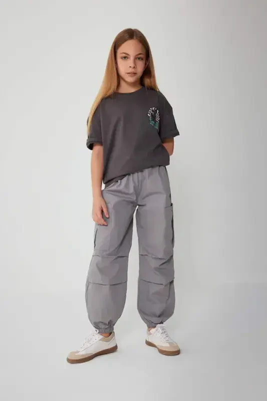 Qiz bola parashut yuk paxta shim B5042A824SM-Kulrang - 3