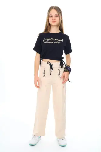 Qiz bola uchun ixcham paxta 100% sport kostyumi - qora - 4