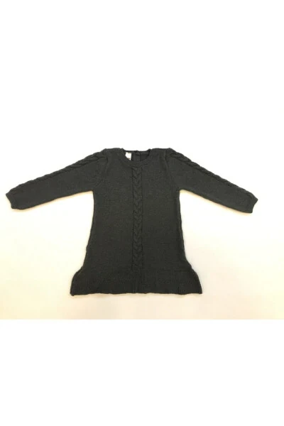 Qiz bola uchun kulrang, uzun yengli triko ko'ylak. - Modazone