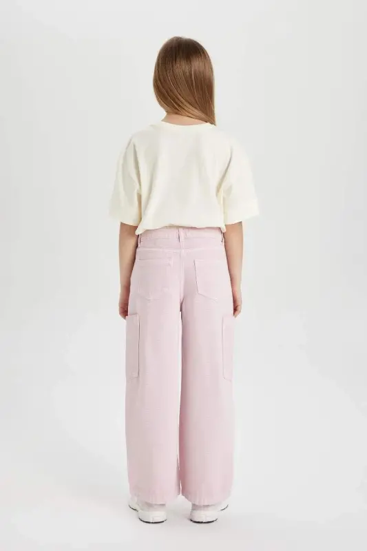 Qiz bola Wide Leg Kargo Keng Ishtonli Jinsi Shim - Pushti - 3
