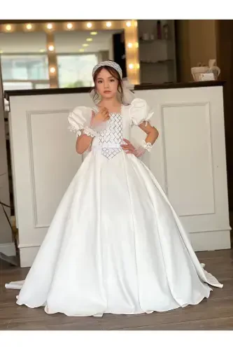 QIZ BOLALAR BITIRUV, MAXSUS KUN KO'YLAK TARLATANLI QO'L QOP - Oq - 6